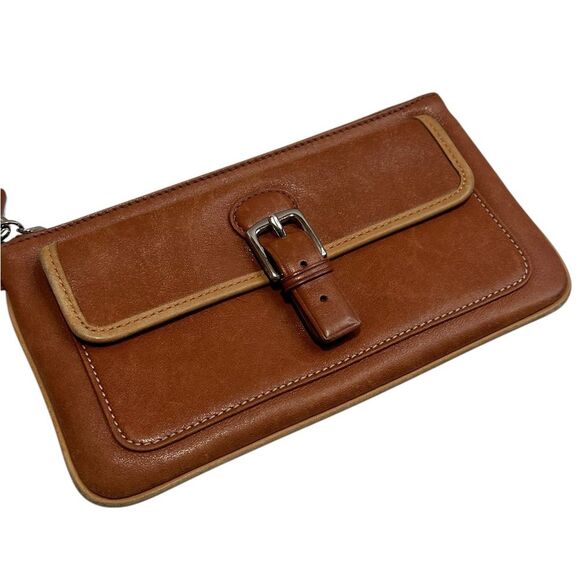Vintage Coach Brown & Tan leather Wristlet with Zip top and Snap pouch - Picture 1 of 12